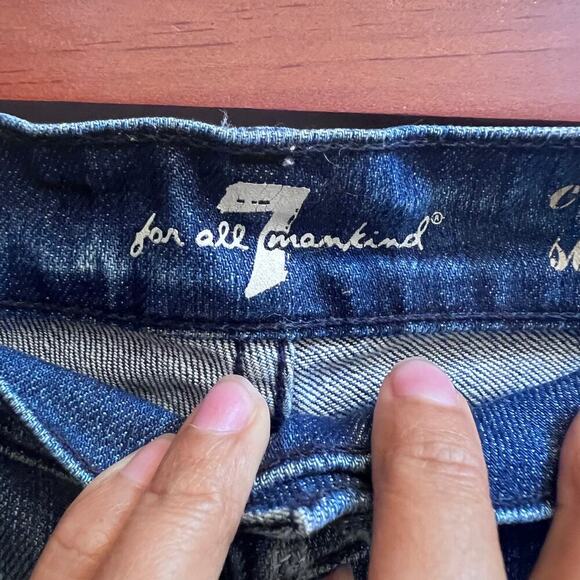7 For All Mankind Crop Straight Leg Denim Blue Light Distressed Y2K Women's 26 - Picture 5 of 10